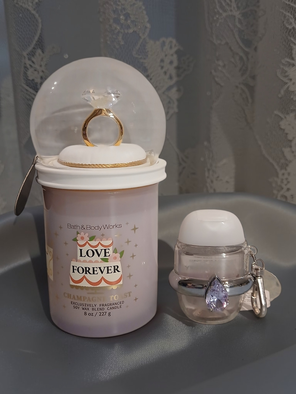 Bath & Body Works Love Forever Candle & Diamond Hand Sanitizer Holder Set